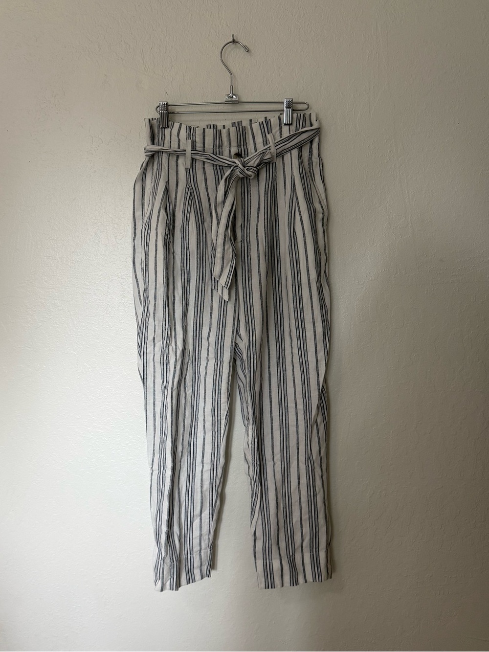 Madewell High-Rise Paperbag Waist Striped Linen Pants - size 6